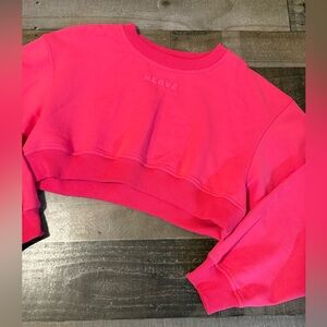Hervé Léger Pink‎ Cropped Sweatshirt Pullover Logo Embossed Size Large